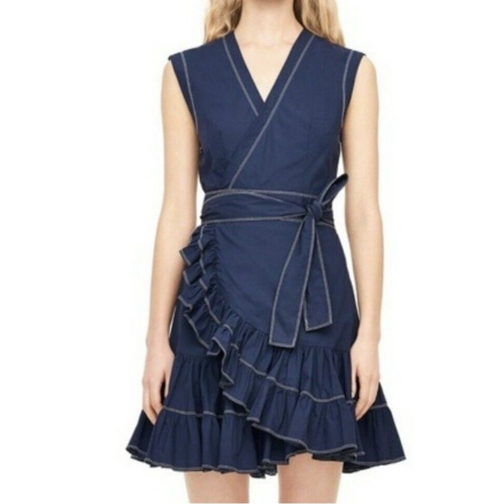Rebecca Taylor Navy Wrap Ruffle Dress